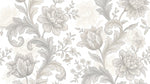 Papier peint panoramique floral noir et blanc - Pivoines détaillées feuillages ornementaux arabesques tons beige crème et gris sur mesure - Design