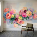 papier peint floral pastel pivoines roses corail peche feuillage vert tendre fon-4