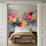 papier peint floral pastel pivoines roses corail peche feuillage vert tendre fon-9