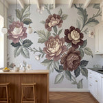 papier peint floral rose pivoines roses blanches feuillage vert fond gris poudre-HERO-6