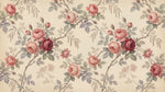 Papier peint panoramique floral vintage - Roses anciennes branchages entrelacés tons rose poudré et beige crème sur mesure - Design
