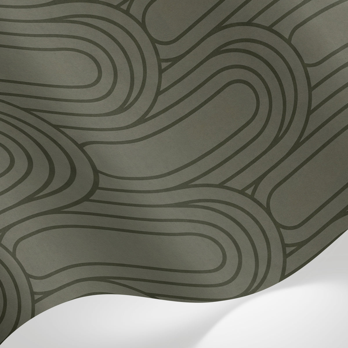 Papier peint panoramique geometrique - Arches entrelacées concentriques motifs répétitifs fond vert olive sur mesure - Matière