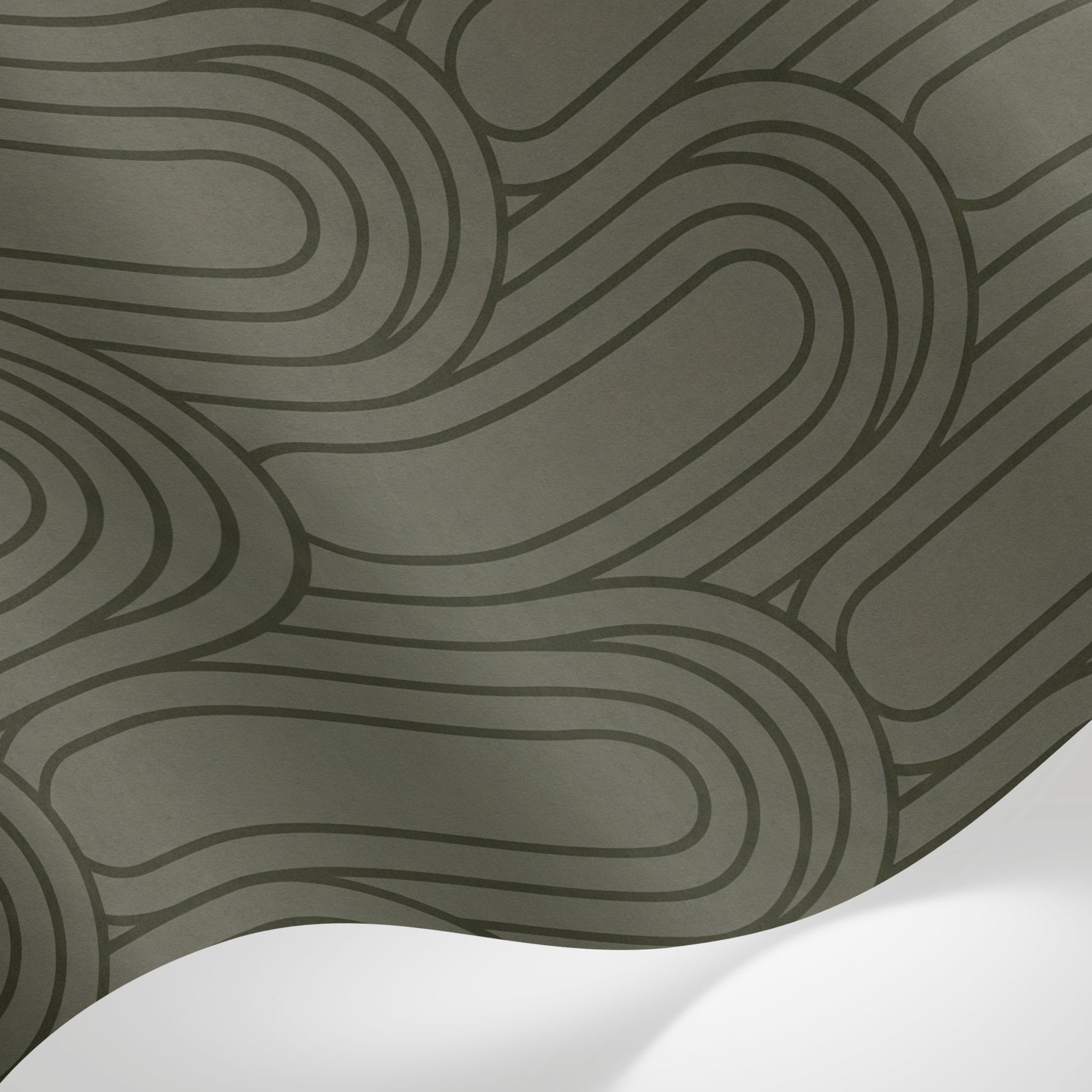 Papier peint panoramique geometrique - Arches entrelacées concentriques motifs répétitifs fond vert olive sur mesure - Matière