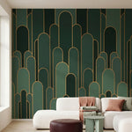 papier peint geometrique arches superposees degrade vert emeraude sapin et conto-4