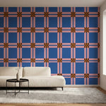 papier peint geometrique bleu carreaux ecossais rose et motifs damier marron-3