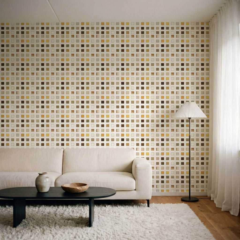 papier peint geometrique carres et rectangles textures beige dore et brun nature-HERO-1