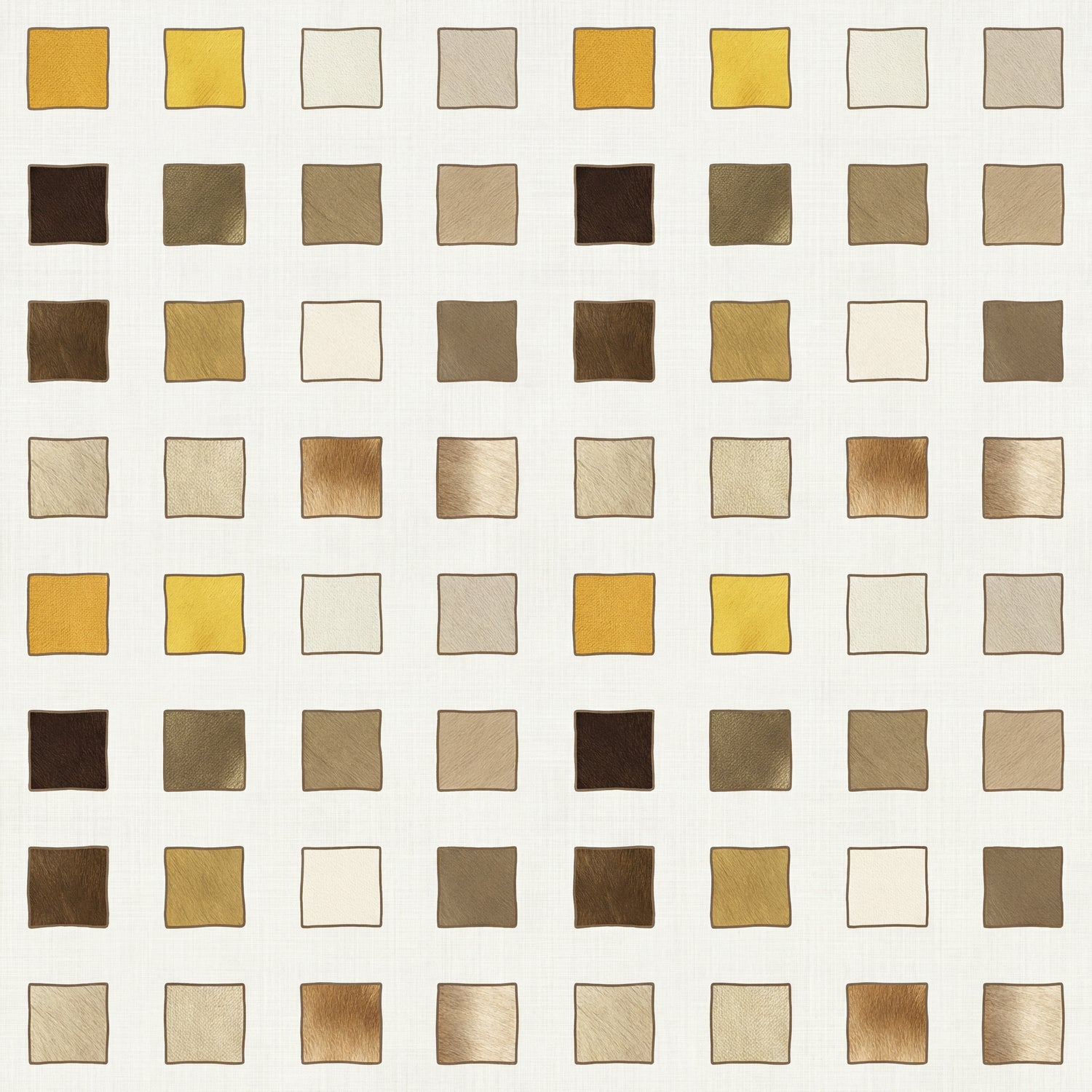 Papier peint motif géométrique - Carrés et rectangles texturés beige doré et brun naturel - Design