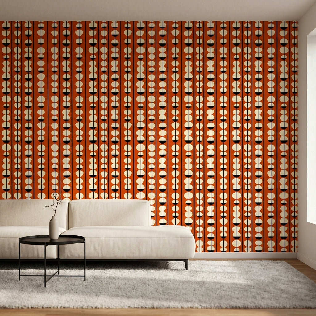 papier peint geometrique demicercles et ovales sur tiges orange terracotta noir -HERO-1