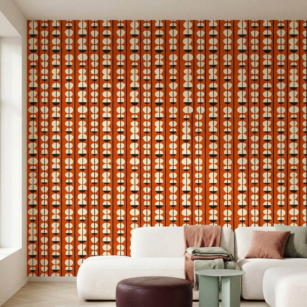 papier peint geometrique demicercles et ovales sur tiges orange terracotta noir -HERO-2