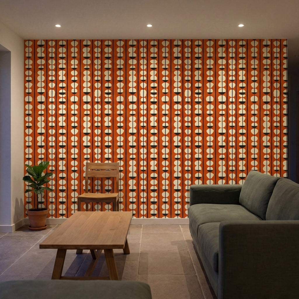 papier peint geometrique demicercles et ovales sur tiges orange terracotta noir -VARIANTE-1