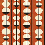 Papier peint motif géométrique - Demi-cercles et ovales sur tiges orange terracotta noir et crème - Design