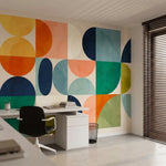 papier peint geometrique formes arrondies superposees tons bleu nuit vert emerau-10