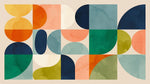 Papier peint panoramique géométrique - Formes arrondies superposées tons bleu nuit vert émeraude orange et beige sur mesure - Design