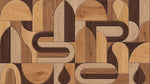 Papier peint panoramique geometrique - Formes organiques ondulantes tons bois clair et brun chocolat sur mesure - Design