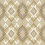 Papier peint motif géométrique - Losanges entrelacés et motifs aztèques beige taupe et blanc - Design