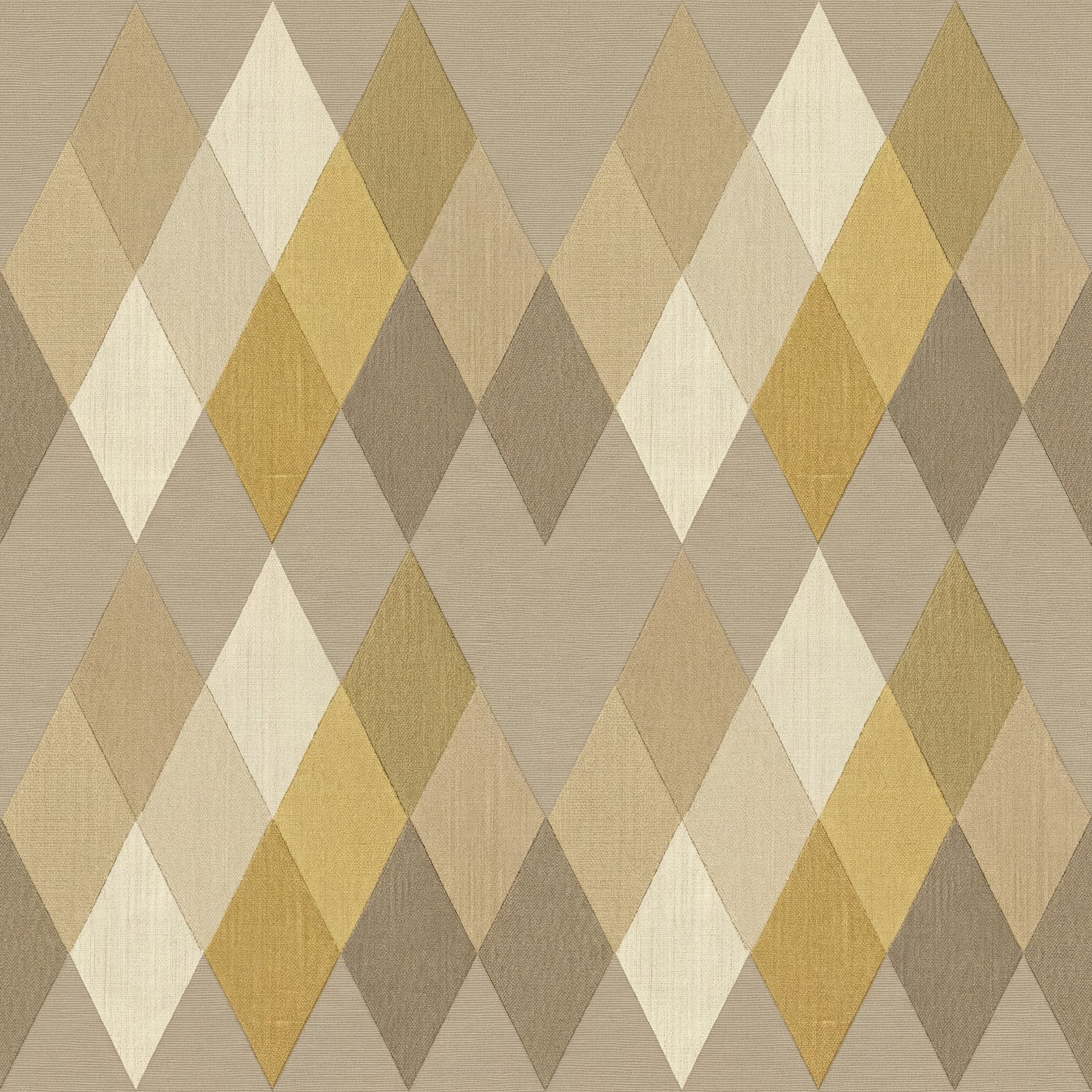 Papier peint motif géométrique - Losanges et diamants beige ocre et blanc cassé - Design