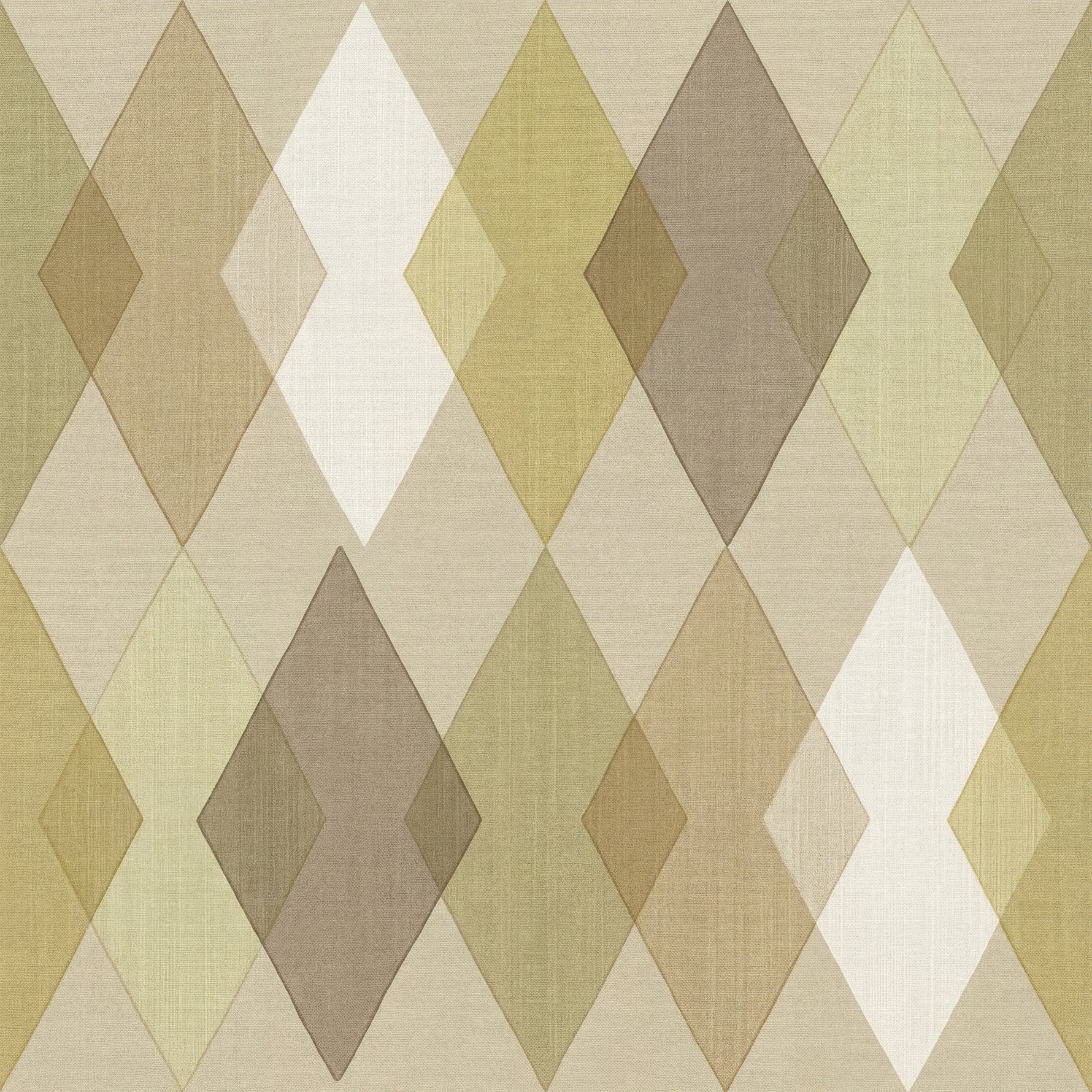 Papier peint motif géométrique - Losanges et formes diamant beige taupe et vert sauge - Design