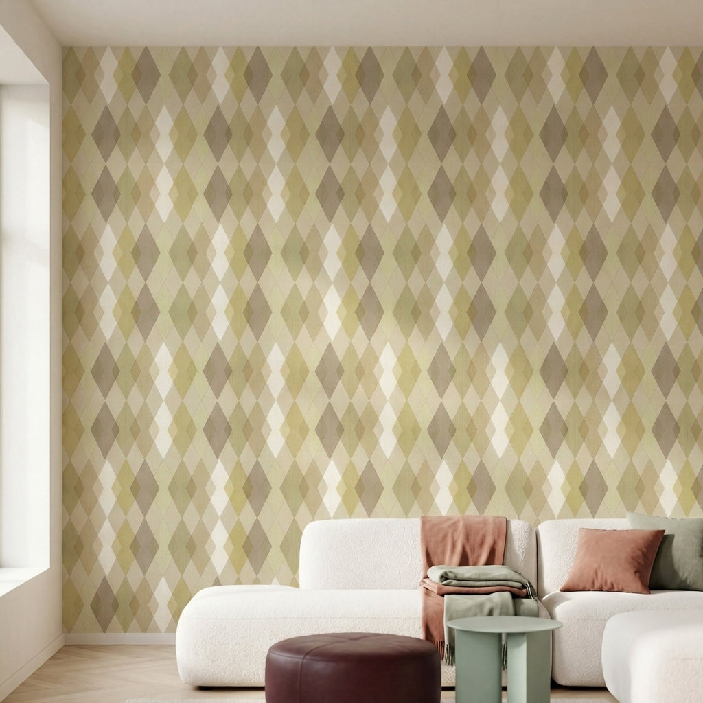 papier peint geometrique losanges et formes diamant beige taupe et vert sauge pa-HERO-1