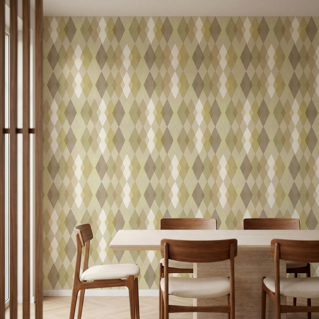 papier peint geometrique losanges et formes diamant beige taupe et vert sauge pa-HERO-2
