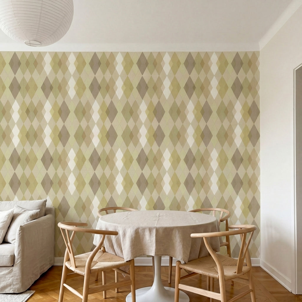 papier peint geometrique losanges et formes diamant beige taupe et vert sauge pa-VARIANTE-3
