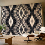 papier peint geometrique motifs ondules diamants rayures chevrons tons noir beig-1