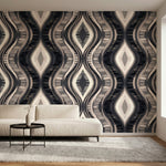 papier peint geometrique motifs ondules diamants rayures chevrons tons noir beig-3