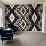 papier peint geometrique motifs ondules diamants rayures chevrons tons noir beig-9