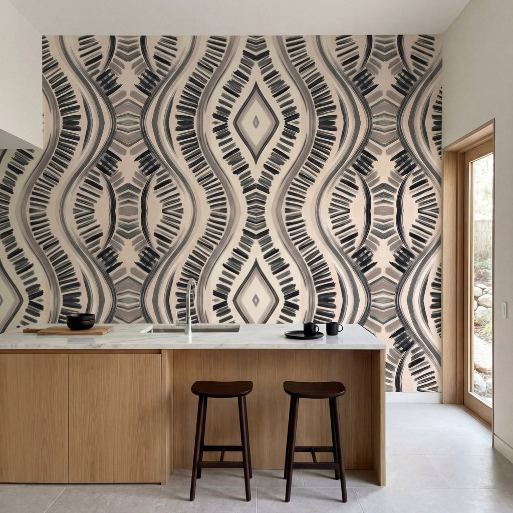 papier peint geometrique motifs ondules losanges rayures chevrons tons beige cre-1