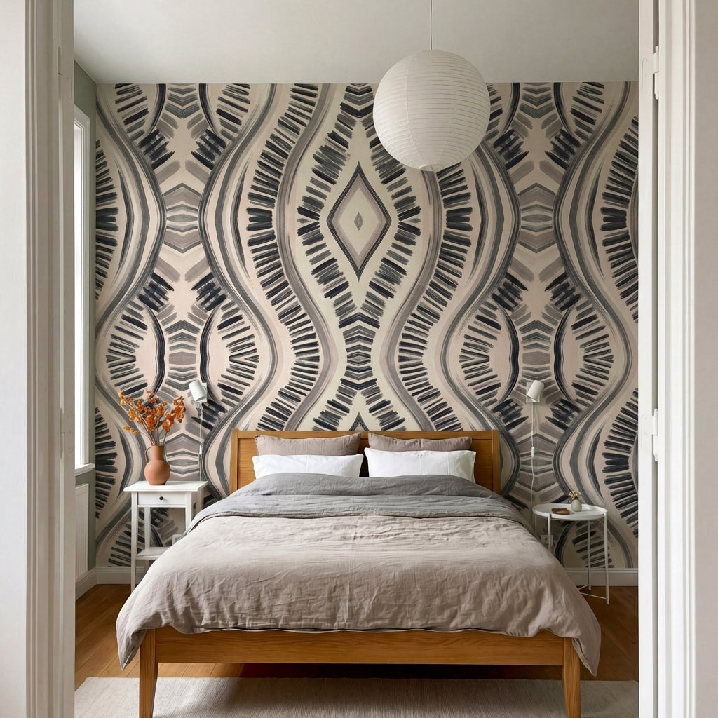 papier peint geometrique motifs ondules losanges rayures chevrons tons beige cre-7