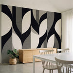 papier peint geometrique noir arcs entrelaces rayures fines fond beige creme et -1