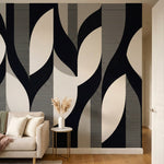papier peint geometrique noir arcs entrelaces rayures fines fond beige creme et -4