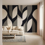 papier peint geometrique noir arcs entrelaces rayures fines fond beige creme et -7