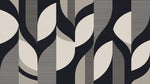 Papier peint panoramique géométrique noir - Arcs entrelacés rayures fines fond beige crème et noir charbon sur mesure - Design