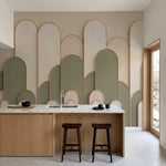 papier peint geometrique or arches arrondies repetitives entrelacees fond beige -5