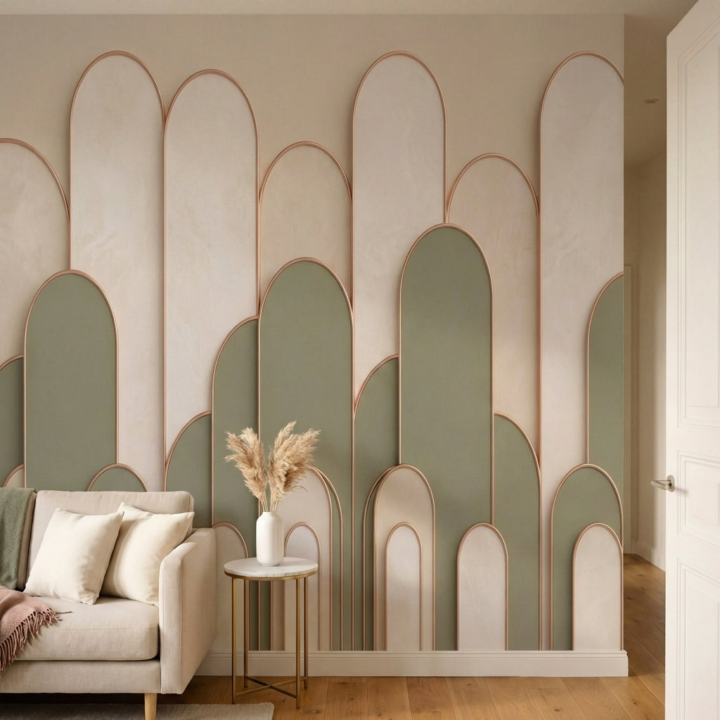 papier peint geometrique or arches arrondies repetitives entrelacees fond beige -HERO-10