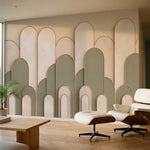 papier peint geometrique or arches arrondies repetitives entrelacees fond beige -HERO-6