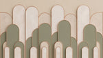 Papier peint panoramique geometrique or - Arches arrondies répétitives entrelacées fond beige rosé et accents cuivrés sur mesure - Design