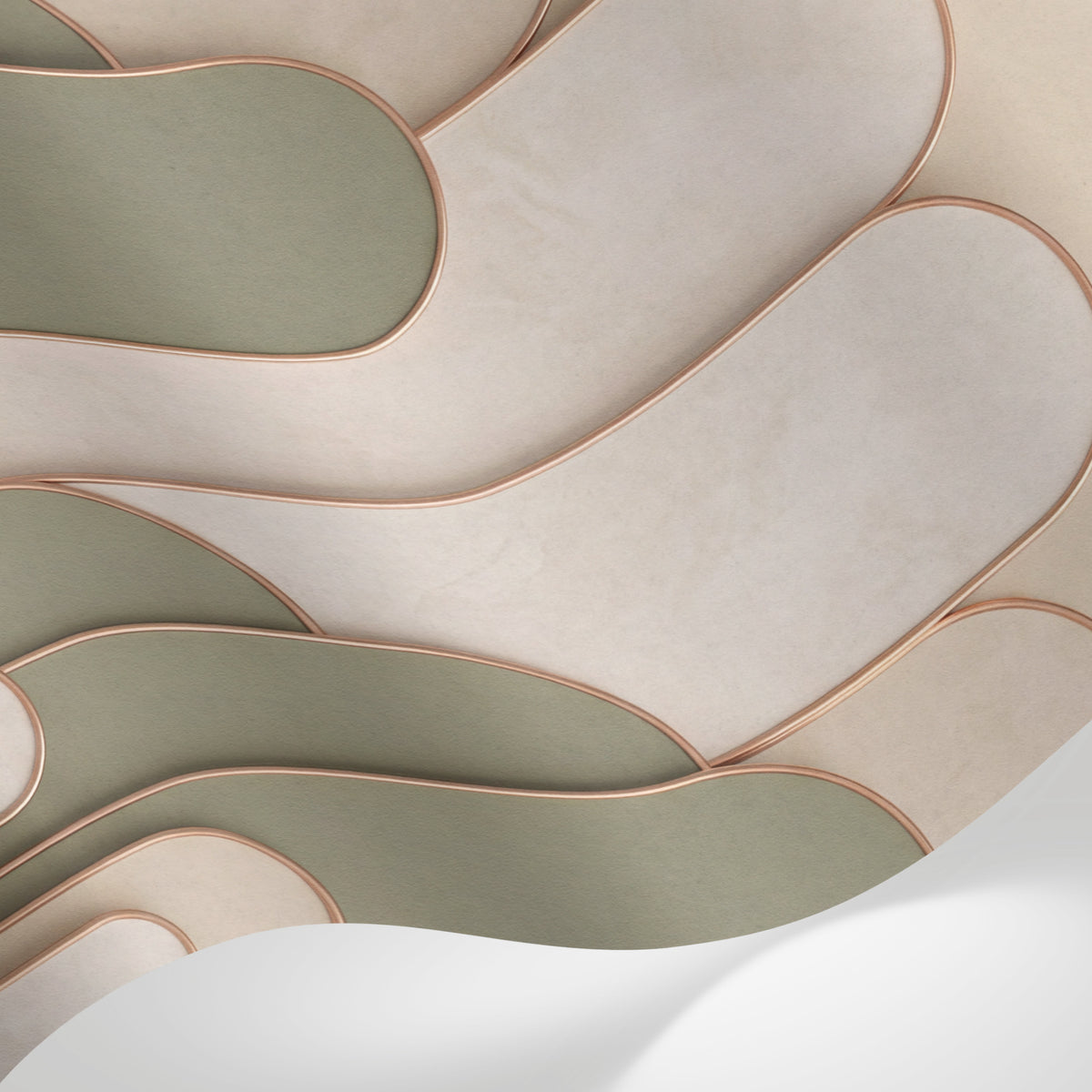 Papier peint panoramique geometrique or - Arches arrondies répétitives entrelacées fond beige rosé et accents cuivrés sur mesure - Matière