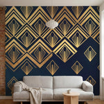 papier peint geometrique or eventails art deco repetitifs rayonnants fond bleu n-4