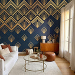 papier peint geometrique or eventails art deco repetitifs rayonnants fond bleu n-VARIANTE-10