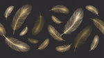 Papier peint panoramique geometrique or - Plumes stylisées superposées motifs linéaires tons doré beige fond anthracite sur mesure - Design