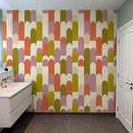 papier peint geometrique rose gold arches repetitives arrondies fond creme olive-10