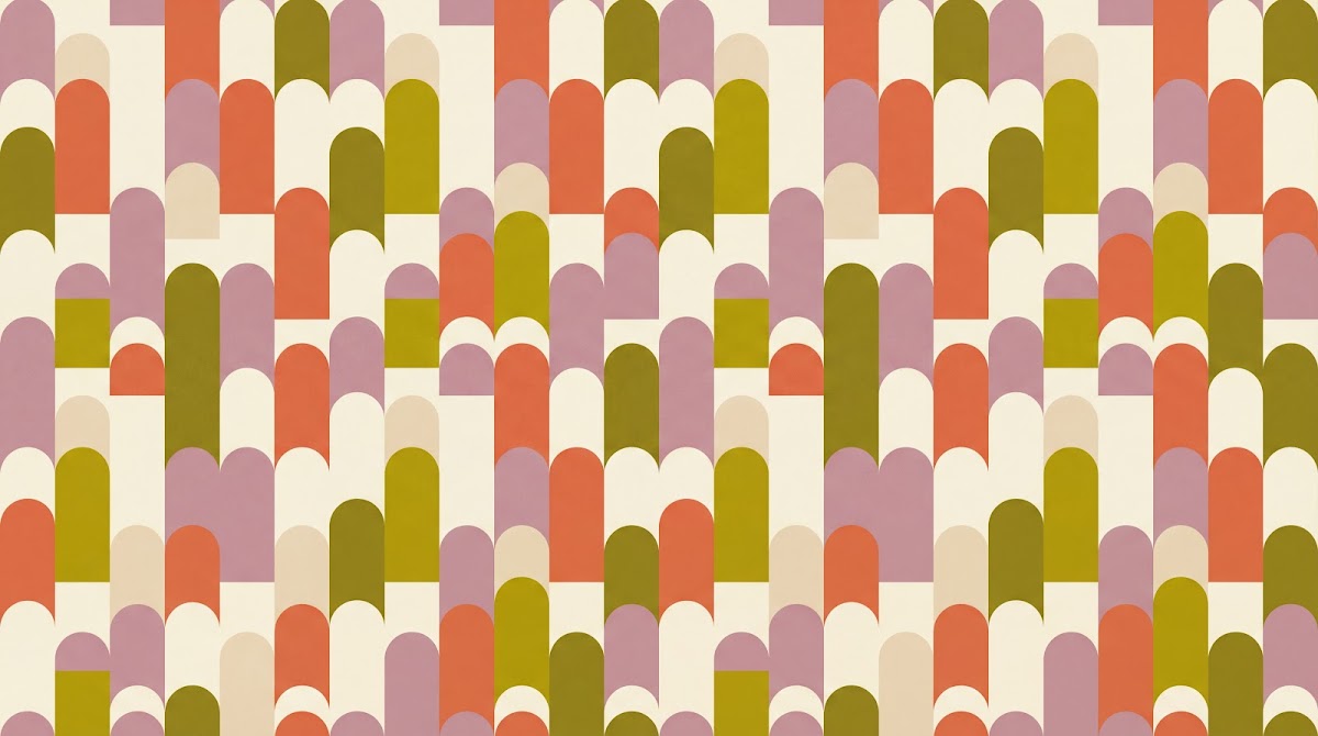 Papier peint panoramique géométrique - Arches répétitives arrondies fond crème olive et accents dorés sur mesure - Design