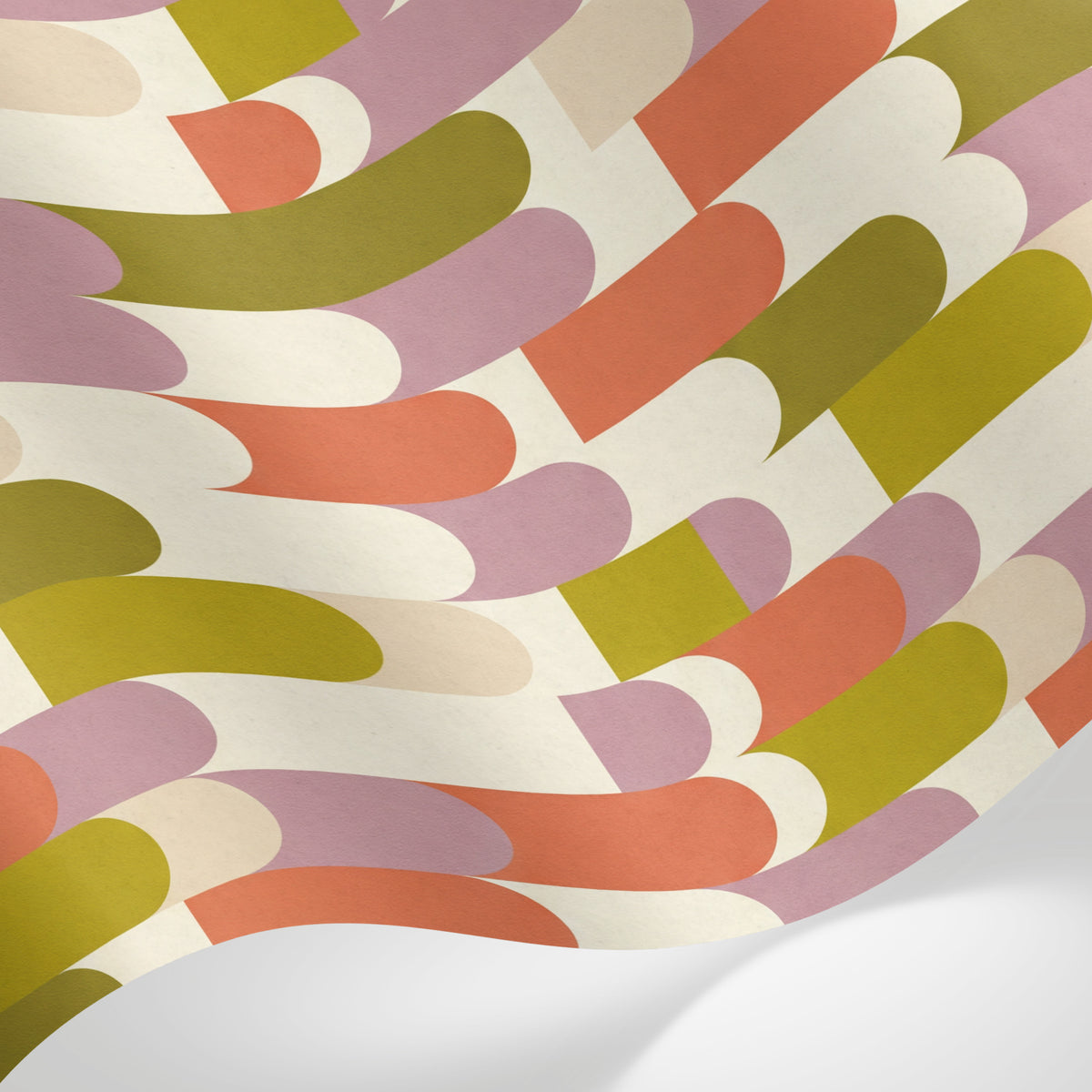 Papier peint panoramique géométrique - Arches répétitives arrondies fond crème olive et accents dorés sur mesure - Matière