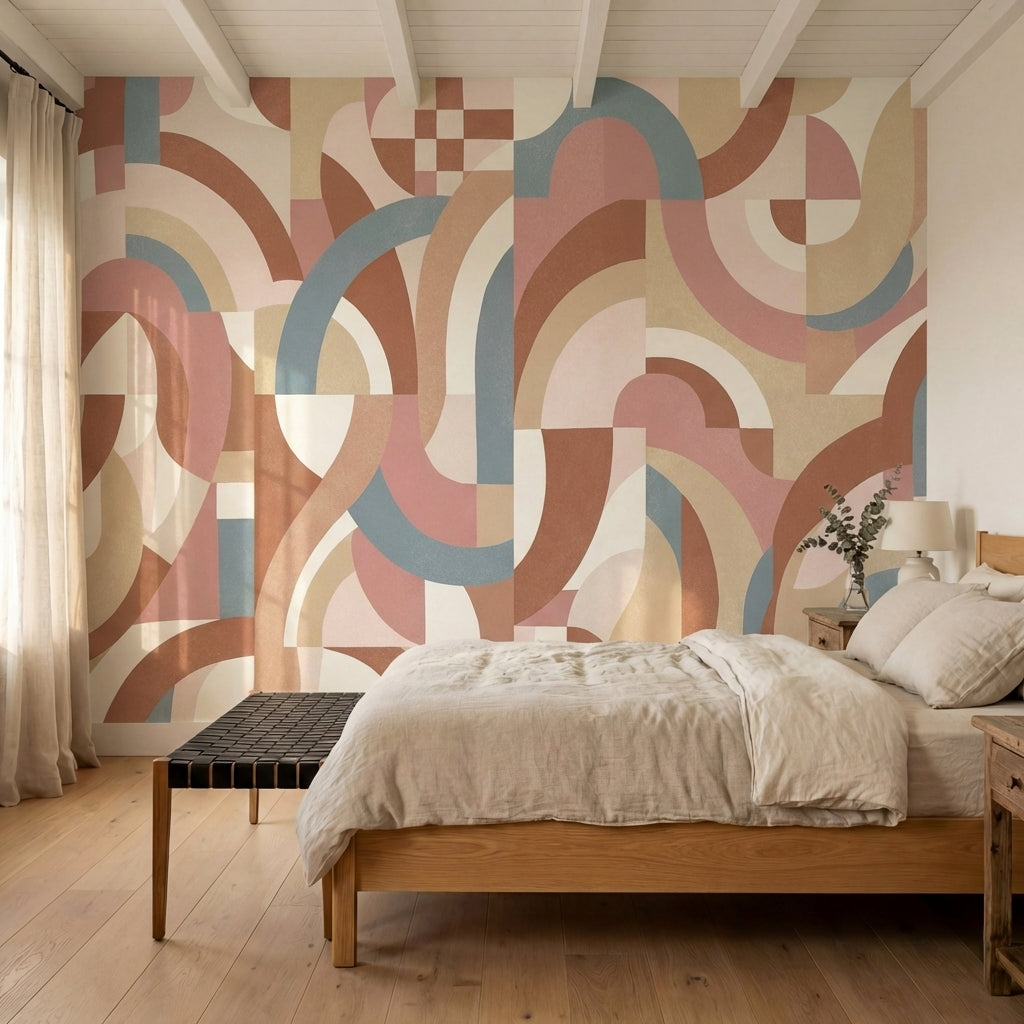 papier peint geometrique rose gold formes arrondies abstraites rose poudre beige-VARIANTE-10
