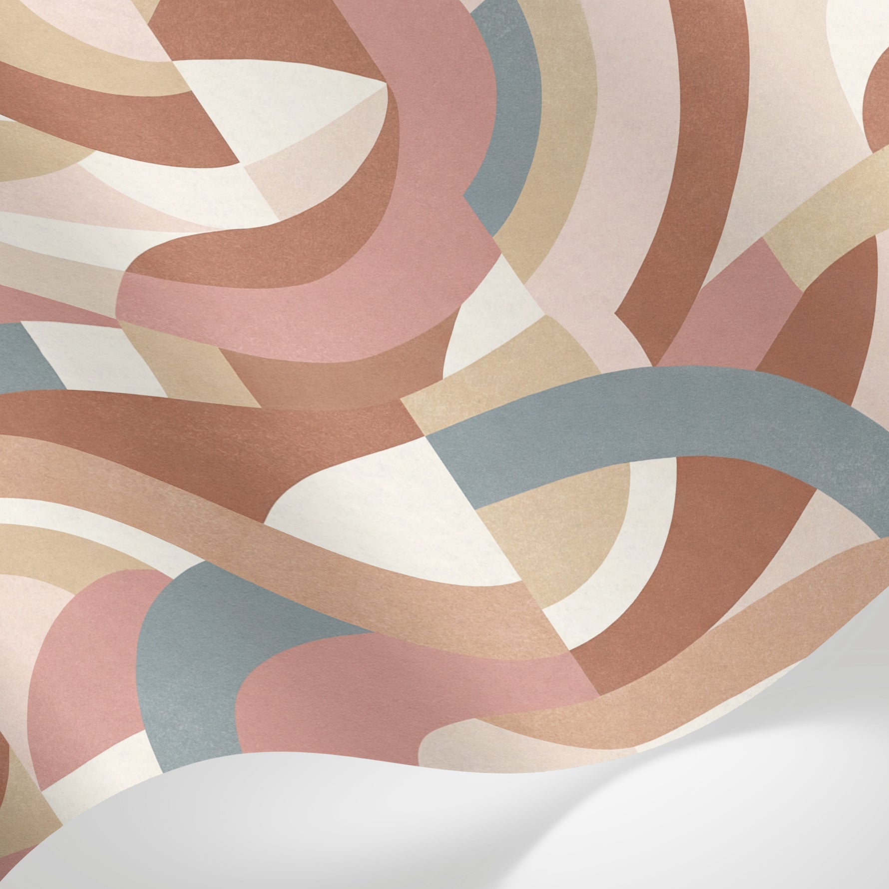 Papier peint panoramique abstrait - Formes arrondies abstraites rose poudré beige et bleu gris sur mesure - Matière