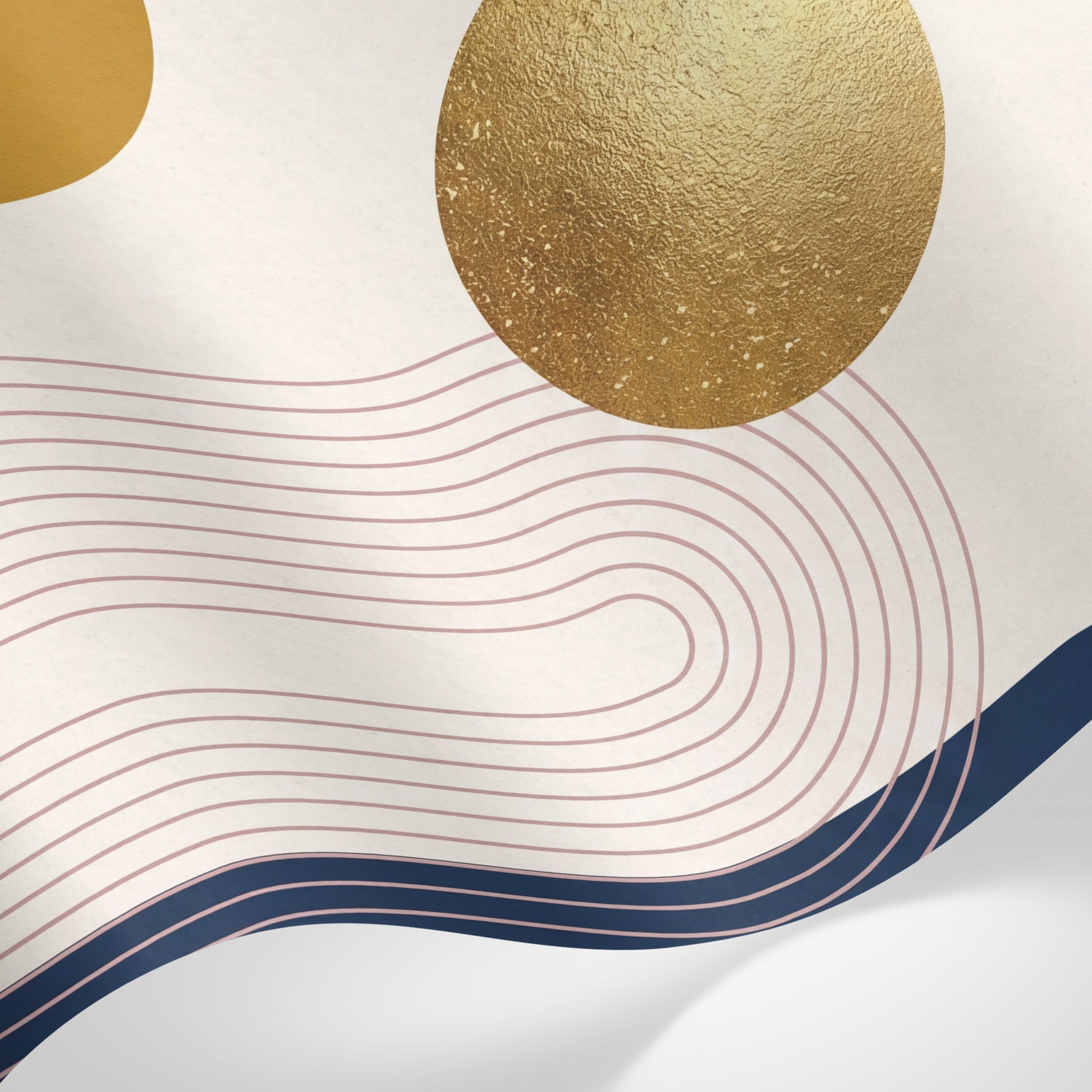Papier peint panoramique abstrait - Formes arrondies lignes courbes motifs dorés fond beige rosé sur mesure - Matière