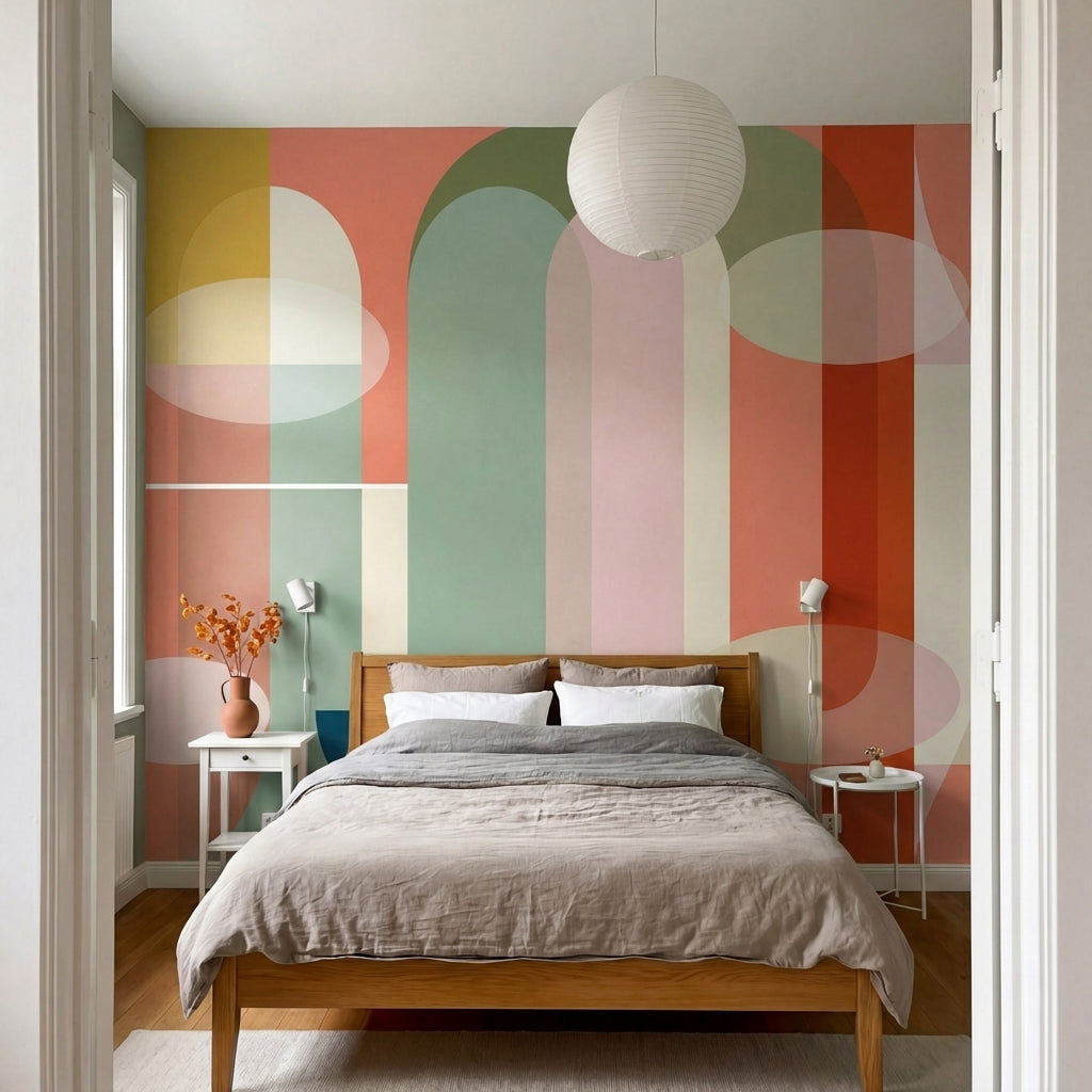 papier peint geometrique rose gold formes arrondies superposees degrade corail o-VARIANTE-7