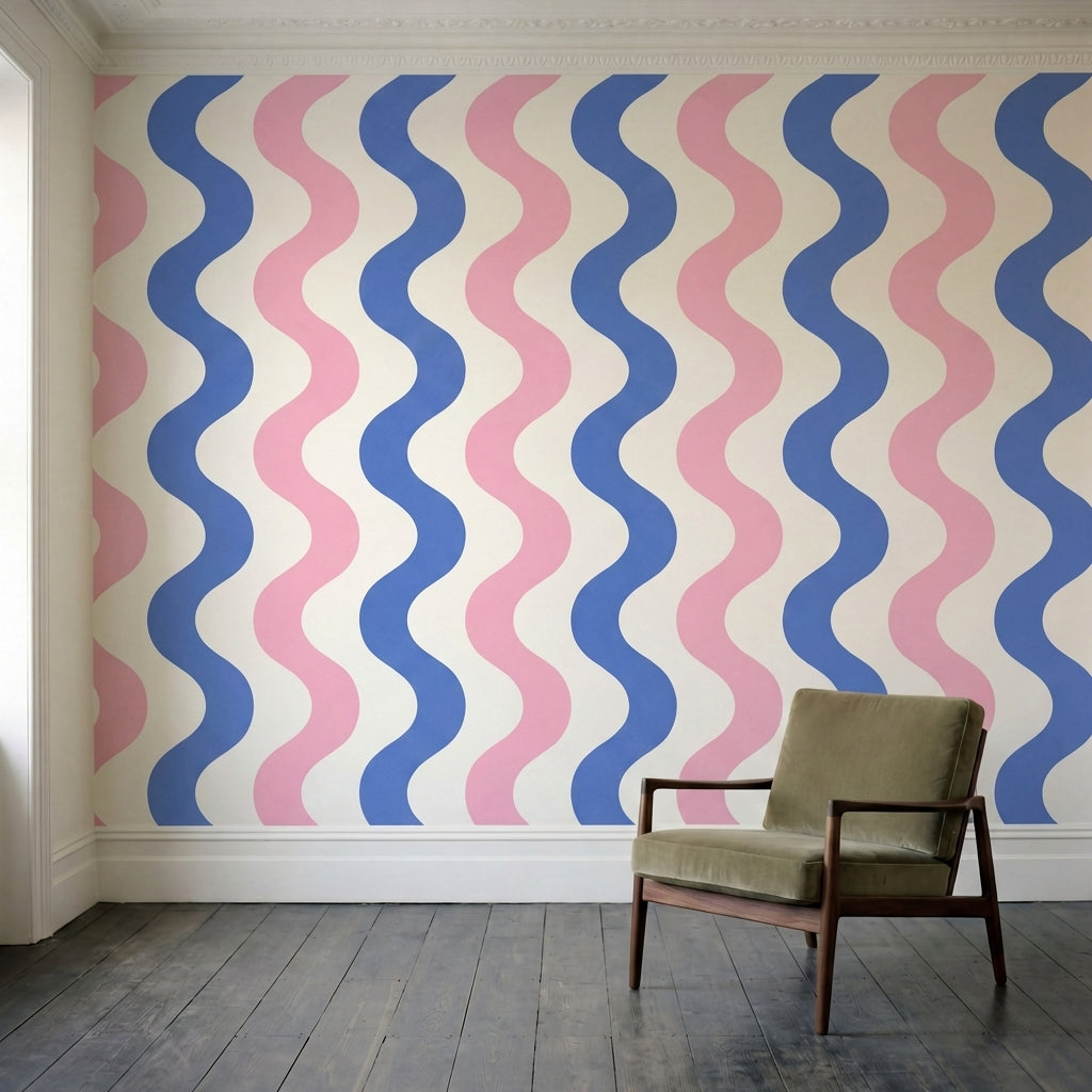 papier peint geometrique rose ondulations fluides alternees repetitives tons ros-2