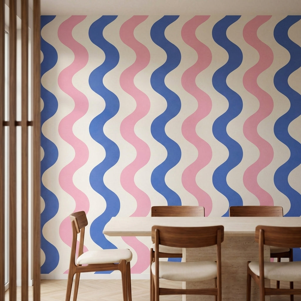 papier peint geometrique rose ondulations fluides alternees repetitives tons ros-3